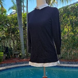 White House Black Market Black Top with White Polka Dot Collar